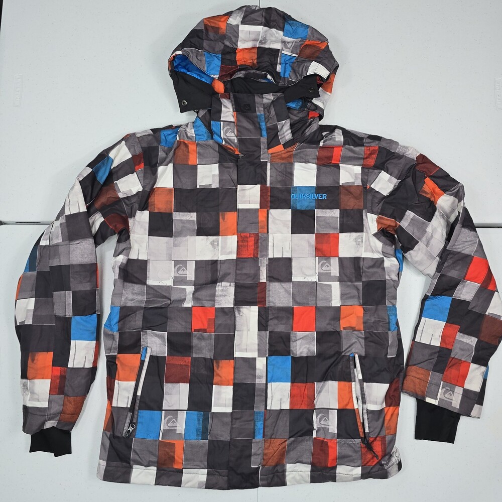 Quiksilver Mission Snowboard Jacket Men L Sewn Rip Checkered Ski Y2K
